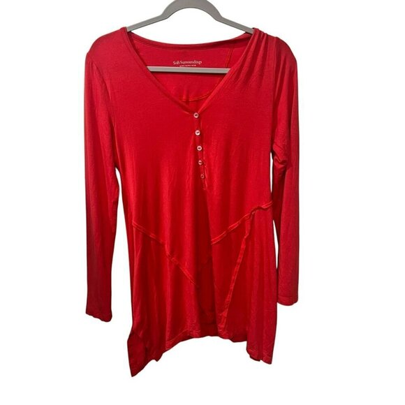 Soft Surroundings Tops - Soft Surroundings coral Long Sleeve Tunic Top Button Detail Asymmetrical Hem XS